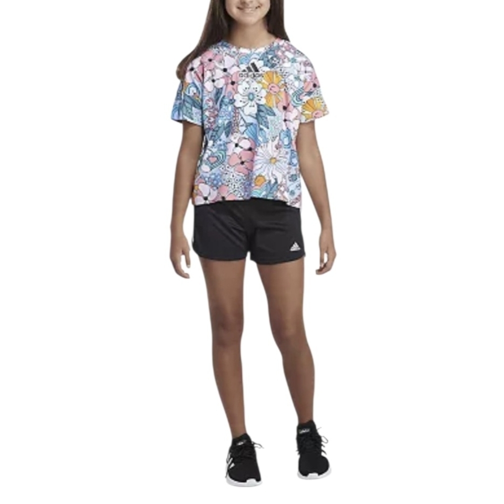 Adidas Girls Floral Boho Crop Short Sleeve Shirt